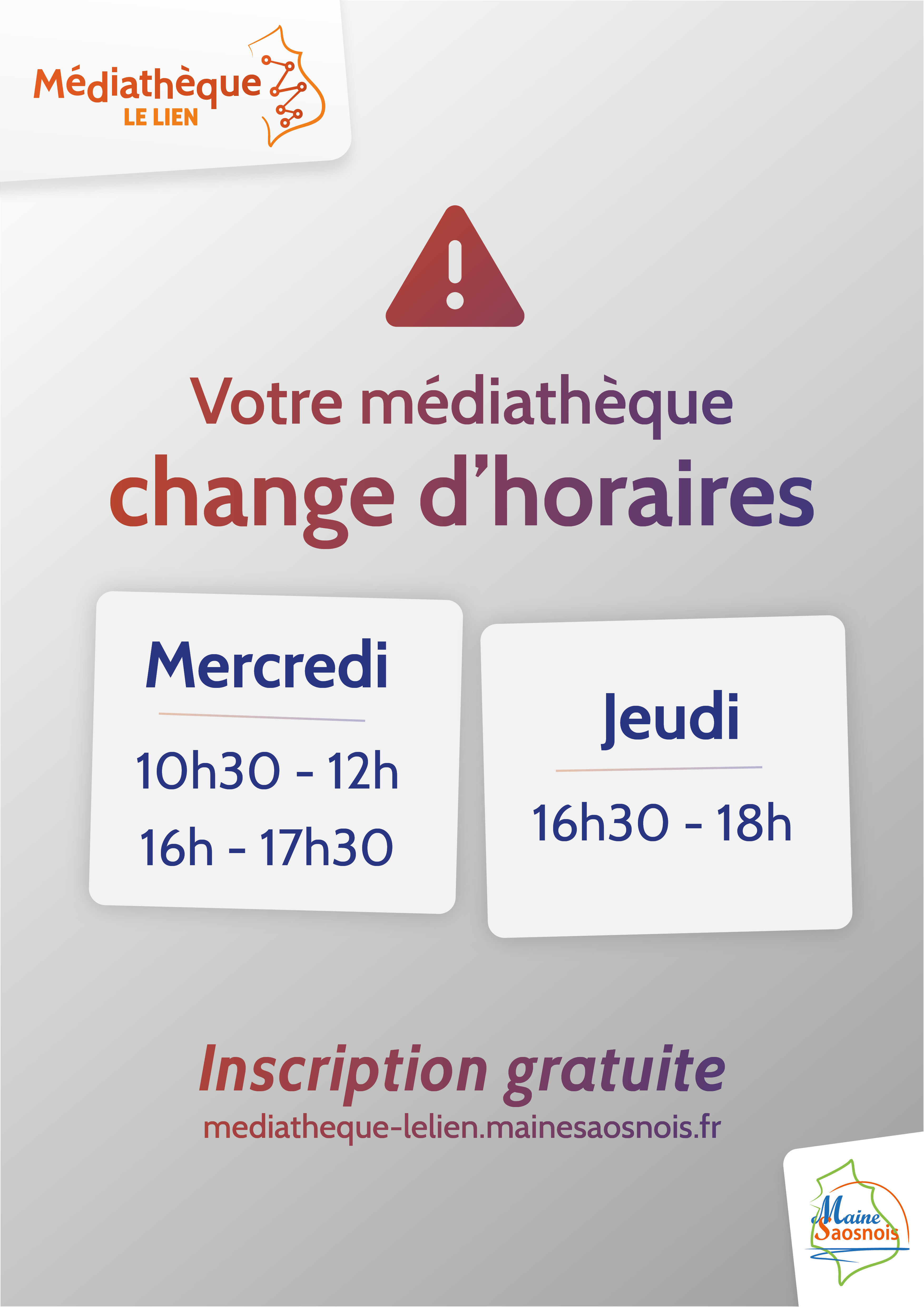 MEDIATHEQUE LE LIEN Affiche Horaires courcemont 2025