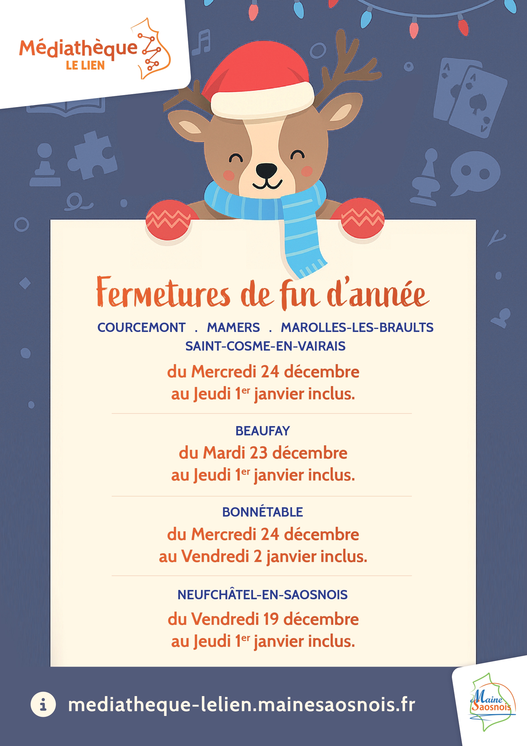 MEDIATHEQUE LE LIEN Fermetures Hiver 2025 Affiche 3 page 0001